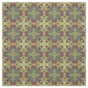 Marsala Red Ochre Yellow Teal Batik Mosaic Pattern Fabric