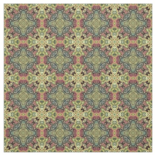Marsala Red Ochre Yellow Teal Batik Mosaic Pattern Fabric