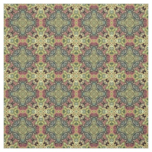 Marsala Red Ochre Yellow Teal Batik Mosaic Pattern Fabric
