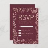 Marsala Red Rose Gold Floral RSVP Cards (Front/Back)