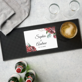 Marsala Red Rose Rustic Wedding Bar Mat