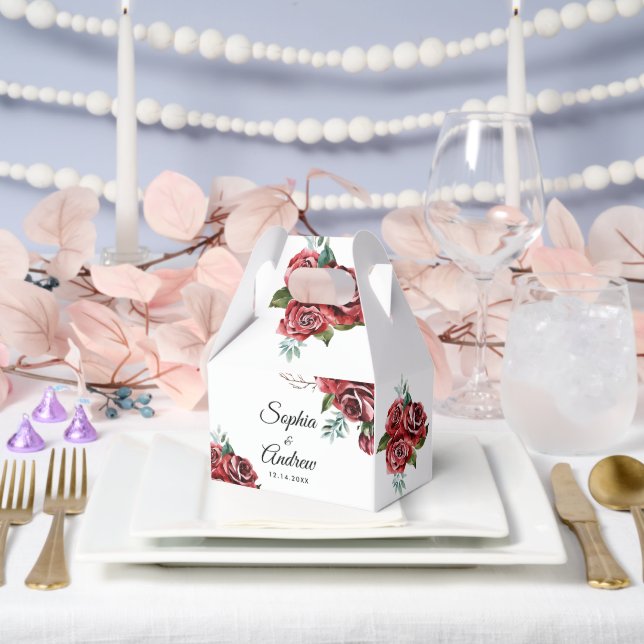 Marsala Red Rose Rustic Wedding Favor Boxes (Wedding)