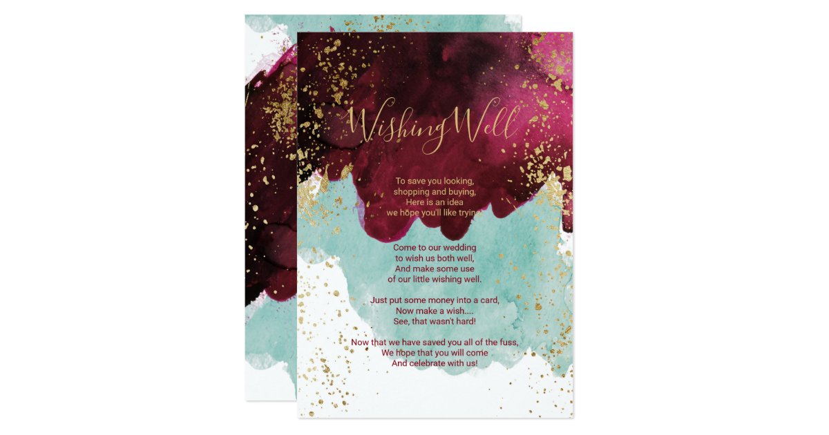 Marsala Red Teal Watercolor Gold Wishing Well Invitation Zazzle Com