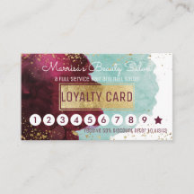 Marsala Red Teal Watercolor Loyalty Discount Punch