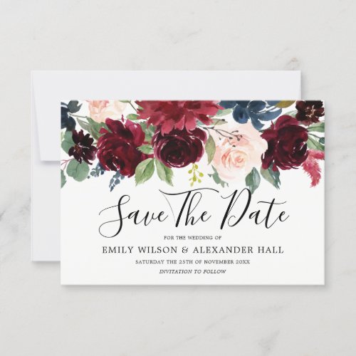 Marsala Red Wine Burgundy Flowers Wedding Save The Date