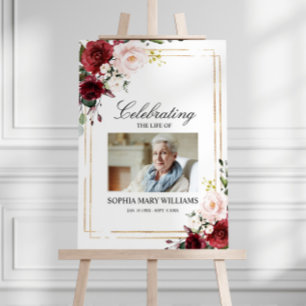 Marsala Rose Flowers & Green Funeral Welcome Sign