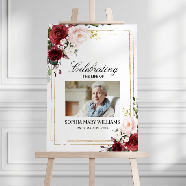 Marsala Rose Flowers & Green Funeral Welcome Sign (Creator Uploaded)