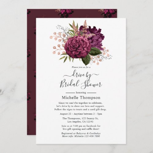 Marsala  Rose Gold Floral Virtual Drive By Shower Invitation