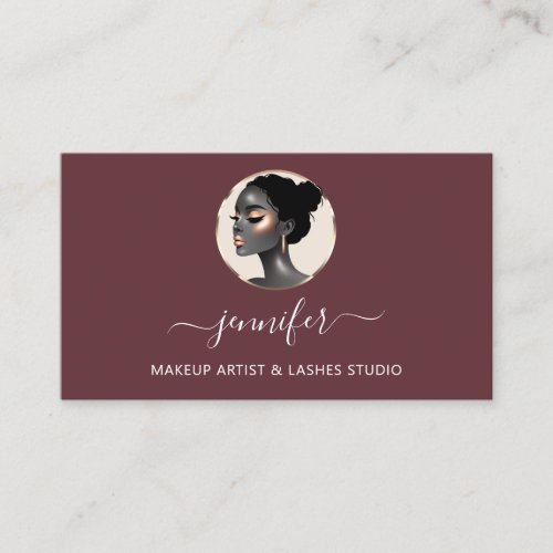 Marsala Rose Gold Makeup Artist Logo Lashes QRCODE Business Card