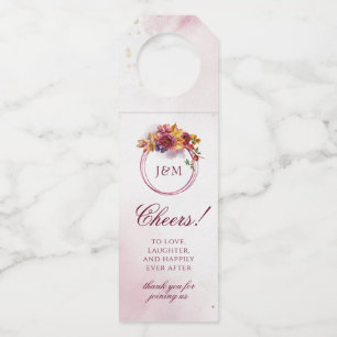 Marsala Rose Gold Watercolor Elegant Leaves Bottle Hanger Tag