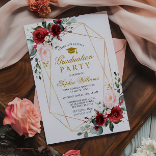 Marsala Rose Graduation Party Girly Floral Invitation