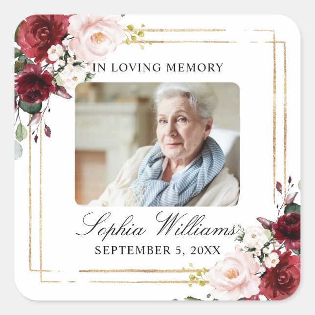 Marsala Rose Memorial Funeral Square Sticker (Front)