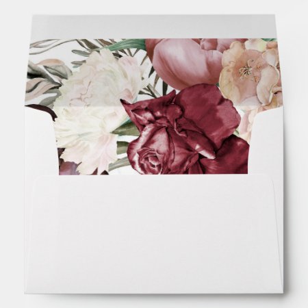 Marsala Rose Peach Winter White Floral Wedding Envelope