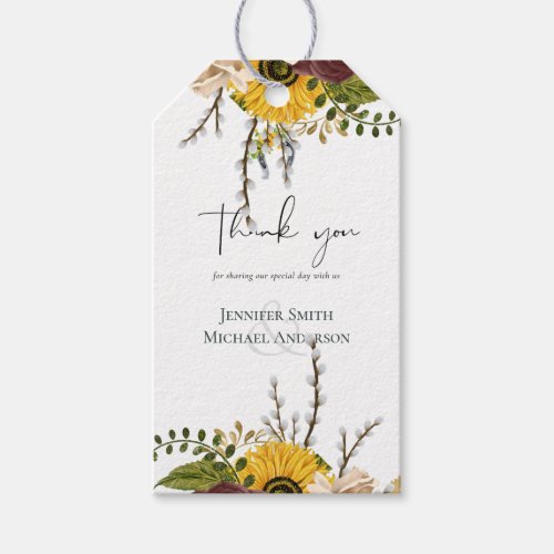 Marsala Roses Sunflowers Budget Cheap Wedding Gift Tags