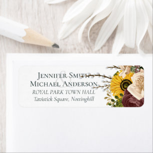 Marsala Roses Sunflowers Budget Cheap Wedding Label
