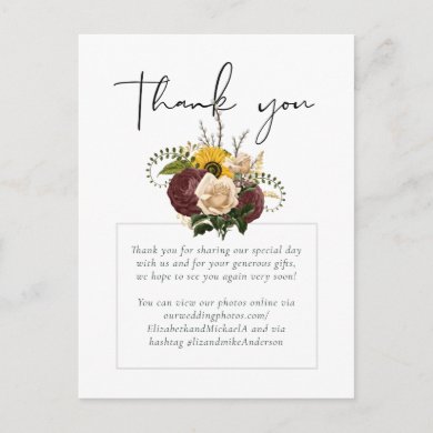 Marsala Roses Sunflowers Budget Cheap Wedding Postcard