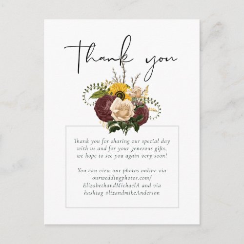 Marsala Roses Sunflowers Budget Cheap Wedding Postcard