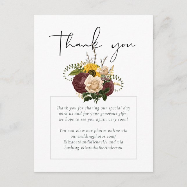 Marsala Roses Sunflowers Budget Cheap Wedding Postcard (Front)