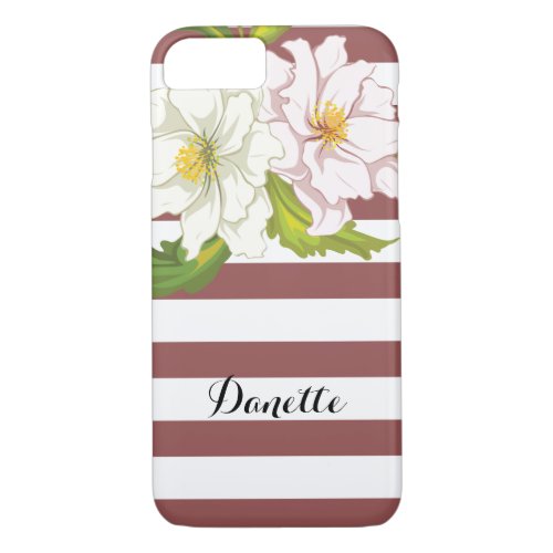 Marsala stripes and pink flowers modern floral iPhone 87 case