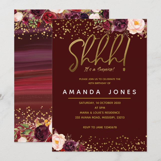 Marsala Surprise Birthday Party Invitation (Front/Back)