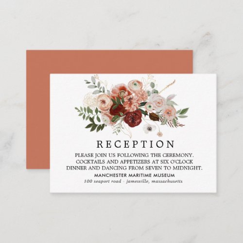 Marsala Terracotta Blush Floral Wedding Reception Enclosure Card