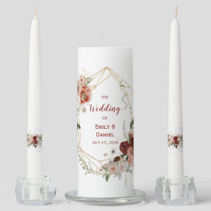Marsala, Terracotta, Blush, Rust Autumn Floral Unity Candle Set