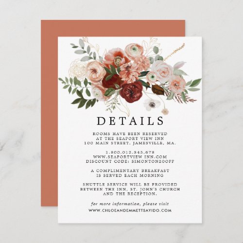 Marsala Terracotta Floral Wedding Guest Details Enclosure Card