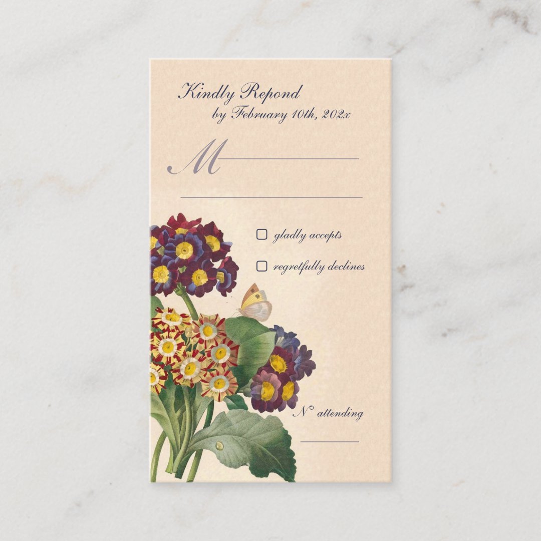 Marsala Vintage Primrose Wedding RSVP Enclosure Card | Zazzle