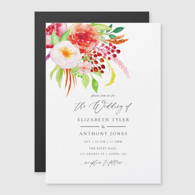 Marsala Vintage Rustic Charm Wedding Magnetic Invitation (Front/Back)