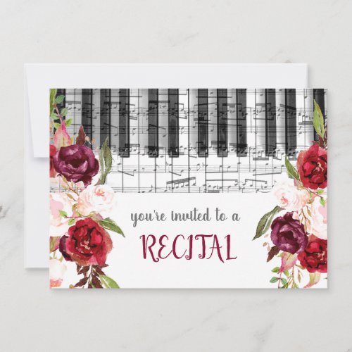 marsala watercolor flowers music recital invitation