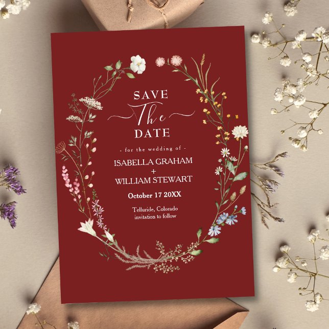 Marsala Watercolor Wildflower Theme Save The Date Invitation (Creator Uploaded)