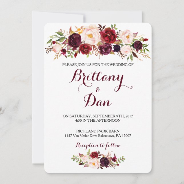 Marsala Wedding Invitation (Front)