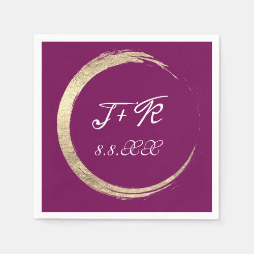 Marsala White Gold Wreath Monogram Initials Date Napkins