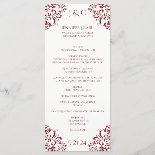 Marsala Wine Nadine Wedding Program _ Tea_length