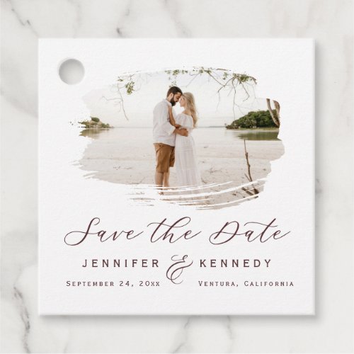 Marsala Wine Romantic Brushed Frame Save the Date Favor Tags