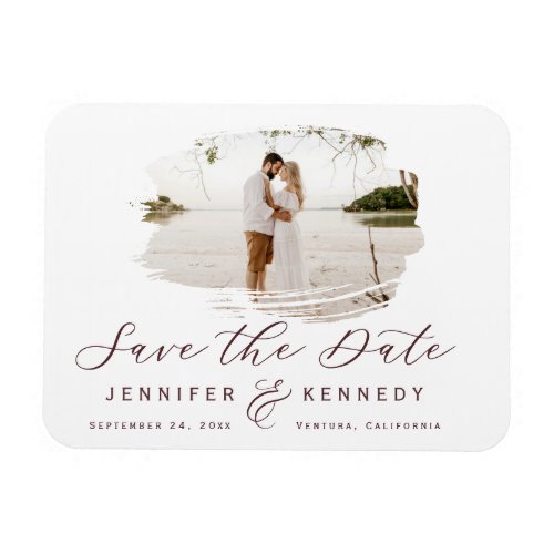 Marsala Wine Romantic Brushed Frame Save The Date Magnet