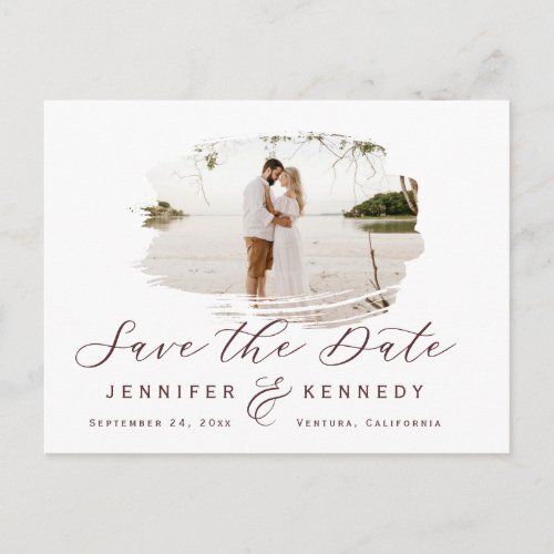 Marsala Wine Romantic Brushed Frame Save The Date Postcard