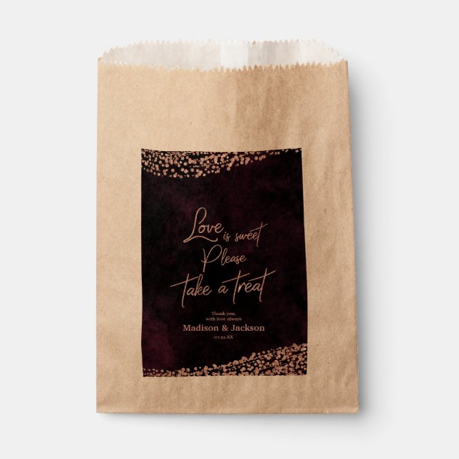 Marsala Wine & Rose Gold Wedding Love is Sweet Favor Bag (Front)
