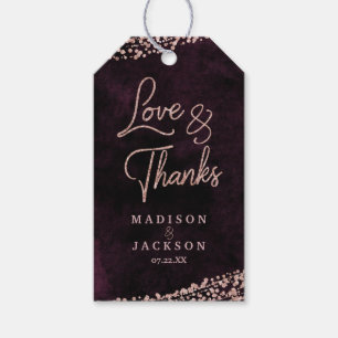 Marsala Wine & Rose Gold Wedding Love & Thanks Gift Tags