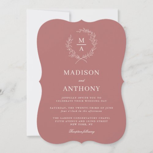 Marsala Wine Simple Elegant Monogram Invitation