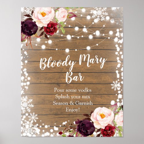 Marsala Winter Bloody Mary Bar Signage Poster