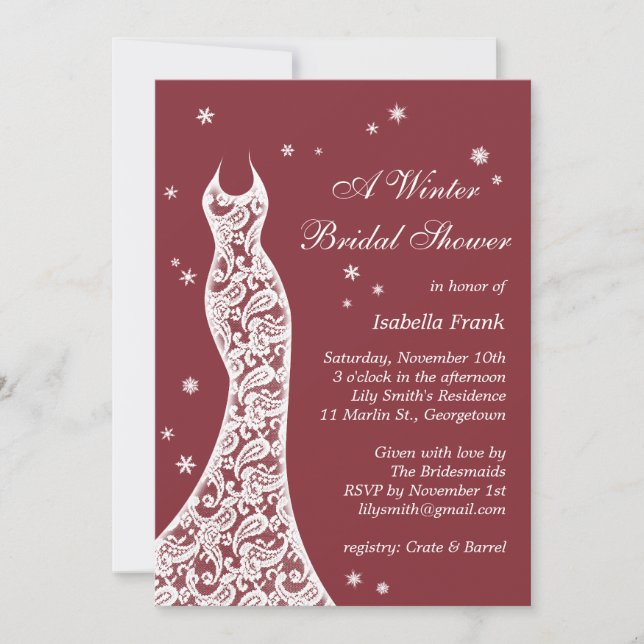 Marsala Winter Bridal Shower Invitation (Front)