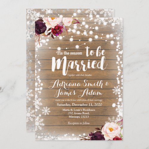 Marsala Winter Snowflakes Holiday Wedding Invitation