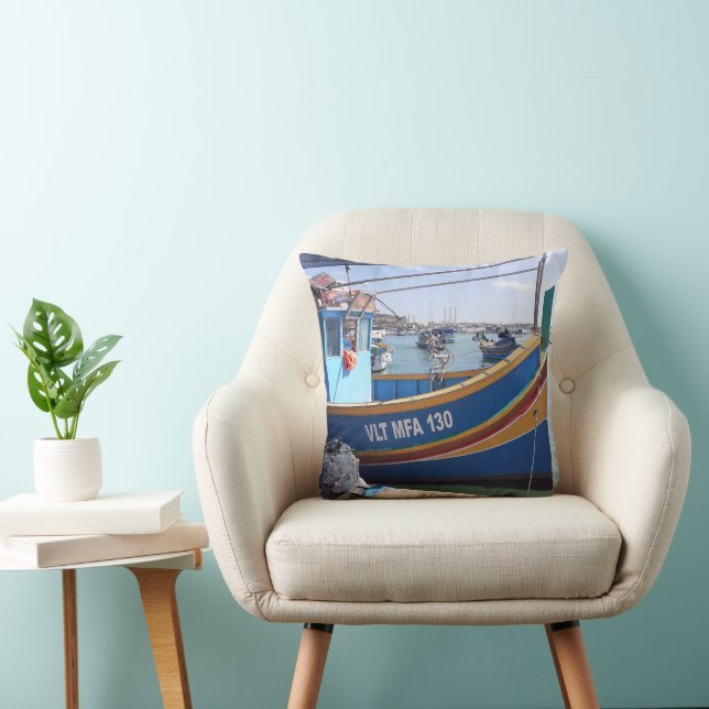 Marsaxlokk Fishing Boats Malta Throw Pillow (Chair)