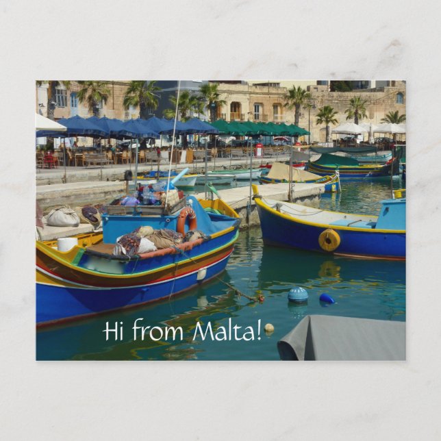 Marsaxlokk painted boats postcard (Front)