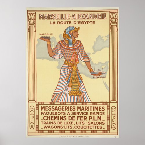 Marseille _ Alexandrie Egypt Vintage Travel Poster