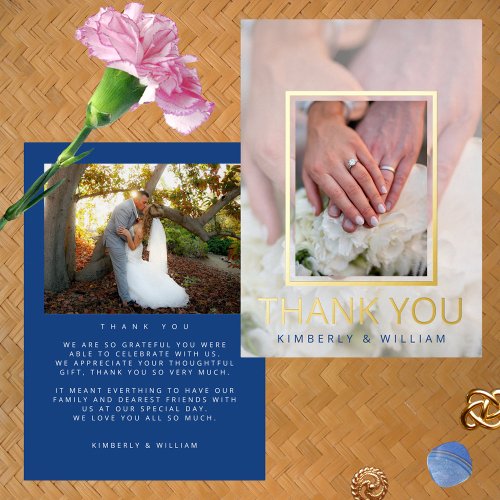 Marseille Bleu 2 Photo Chic Wedding Thank You Foil Invitation