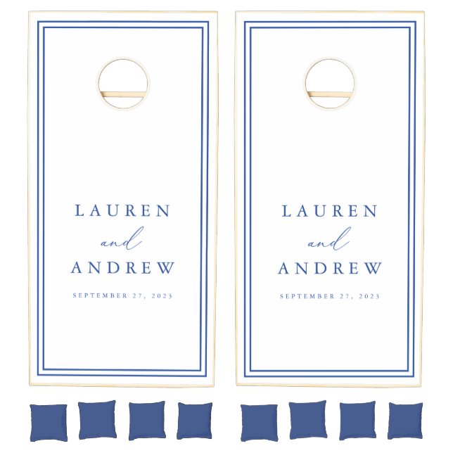 Marseille Bleu and White Minimalist Personalized Cornhole Set (Set)