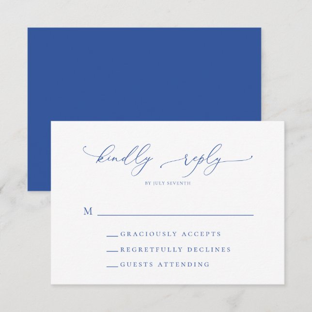 Marseille Bleu and White Minimalist Wedding RSVP Card (Front/Back)