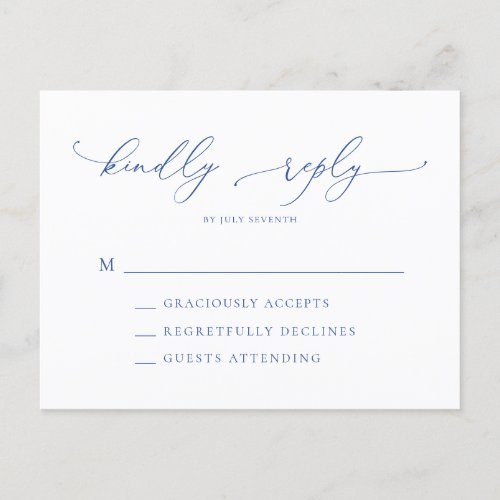 Marseille Bleu and White Minimalist Wedding RSVP Postcard